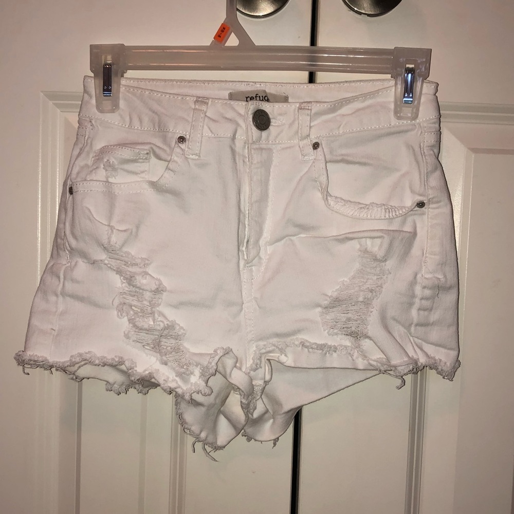 Distressed White Denim Shorts